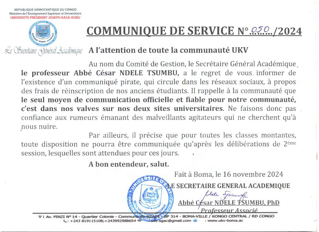 Urgent ! Communiqué de Service à l’attention de toute la communauté UKV